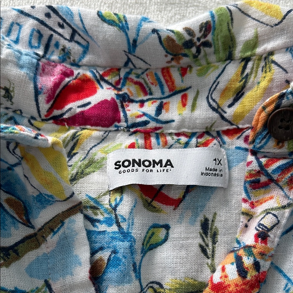 Sonoma Multicolor Tropical Print Button-Up Top - Picture 2 of 6